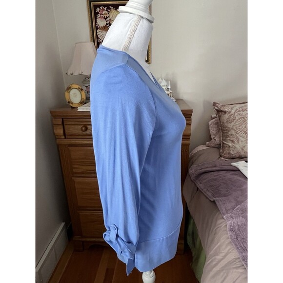 Chico's Women's Tunic Size 1 Blue Round Neck Stretch 3/4 Roll Up Sleeve Top - Picture 2 of 7